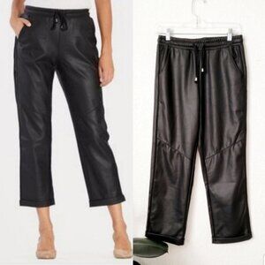Peyton Jensen Leather Pu Jogger Black Pants Women Size Medium